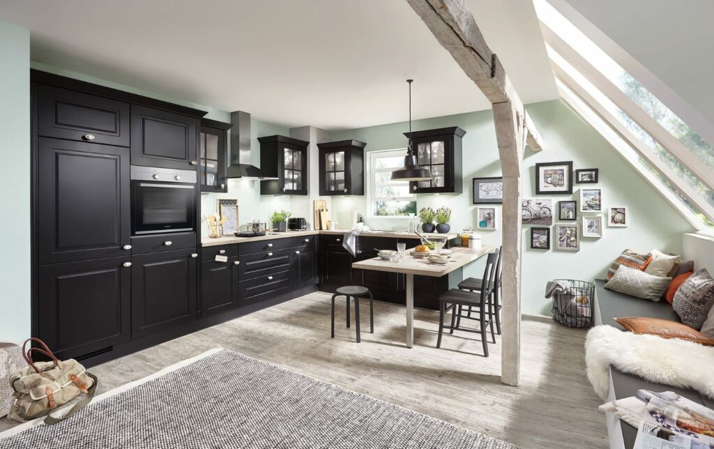 Nobilia Matt Black Shaker Open Plan L Shaped Kitchen 2021 | Lead Wolf, Gotham