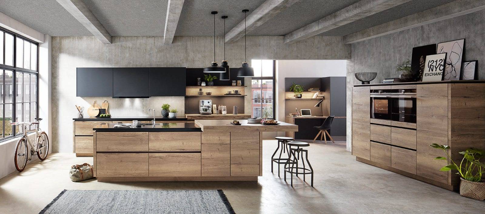 Nobilia Matt Black Wood Open Plan Handleless Kitchen With Island 2021 1 1 | Lead Wolf, Gotham