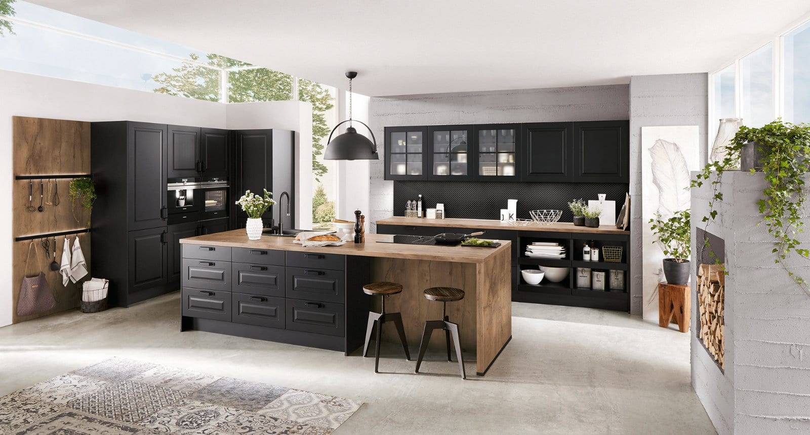 Nobilia Matt Black Wood Shaker Open Plan Kitchen With Island 2021 | Lead Wolf, Gotham