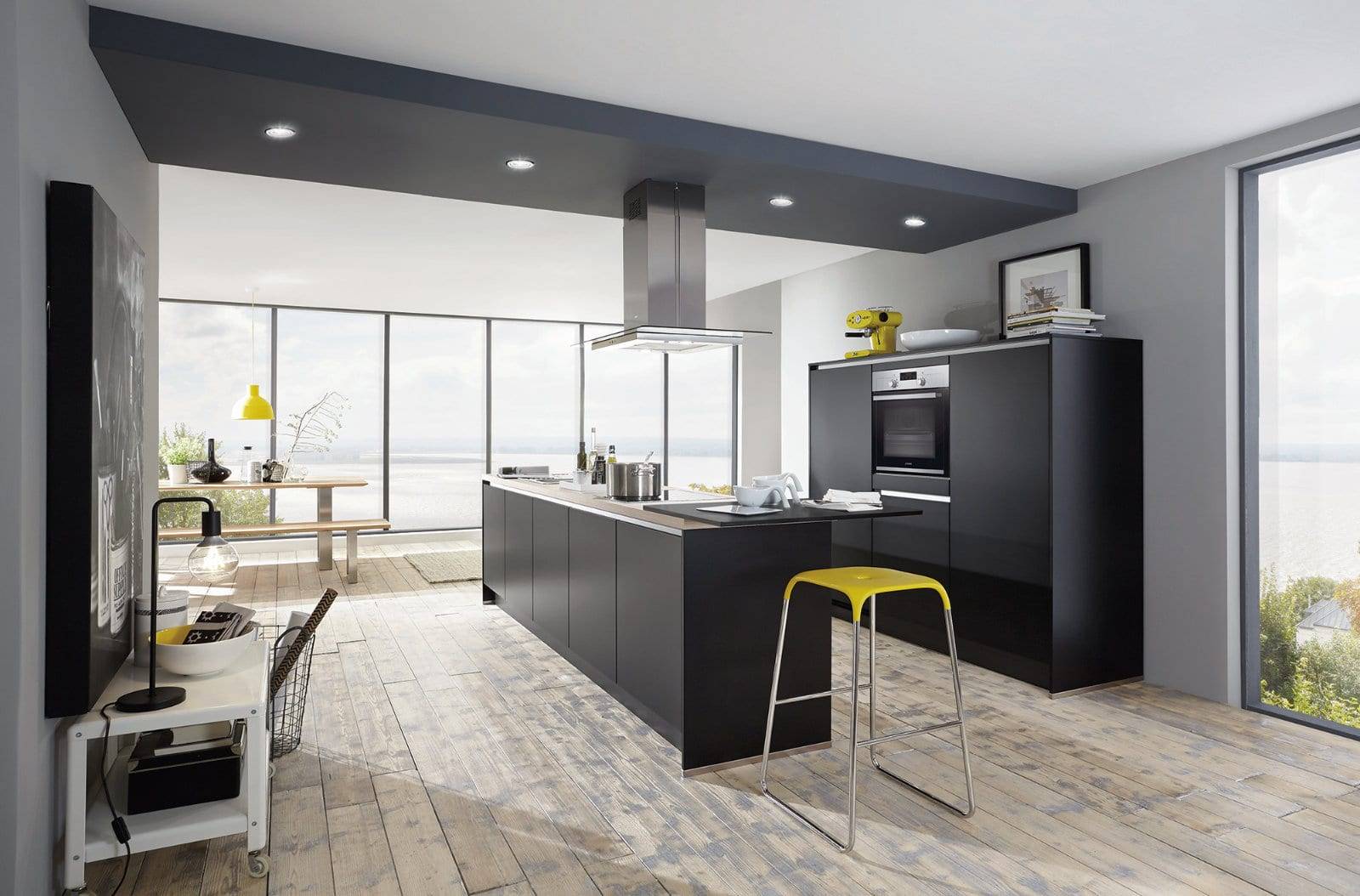 Nobilia Modern Matt Black Handleless Open Plan Kitchen With Island 2021 | Lead Wolf, Gotham