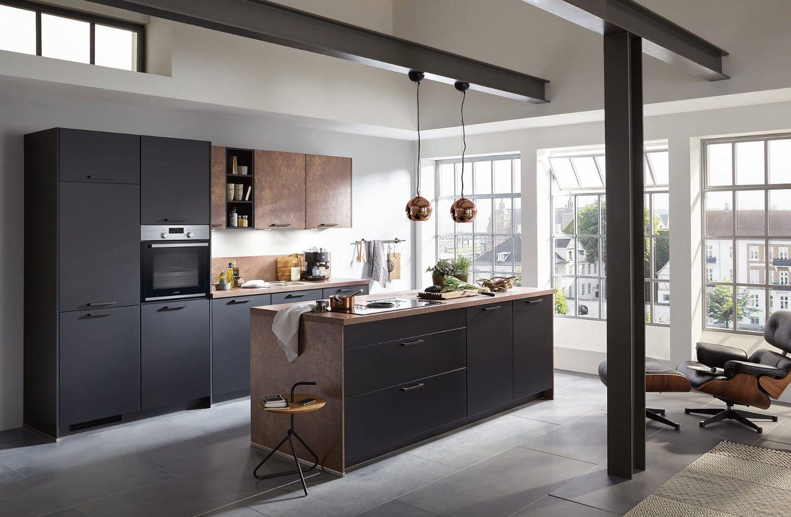 Nobilia Matt Black Bronze Open Plan Kitchen With Island 2021 3 | Lead Wolf, Gotham