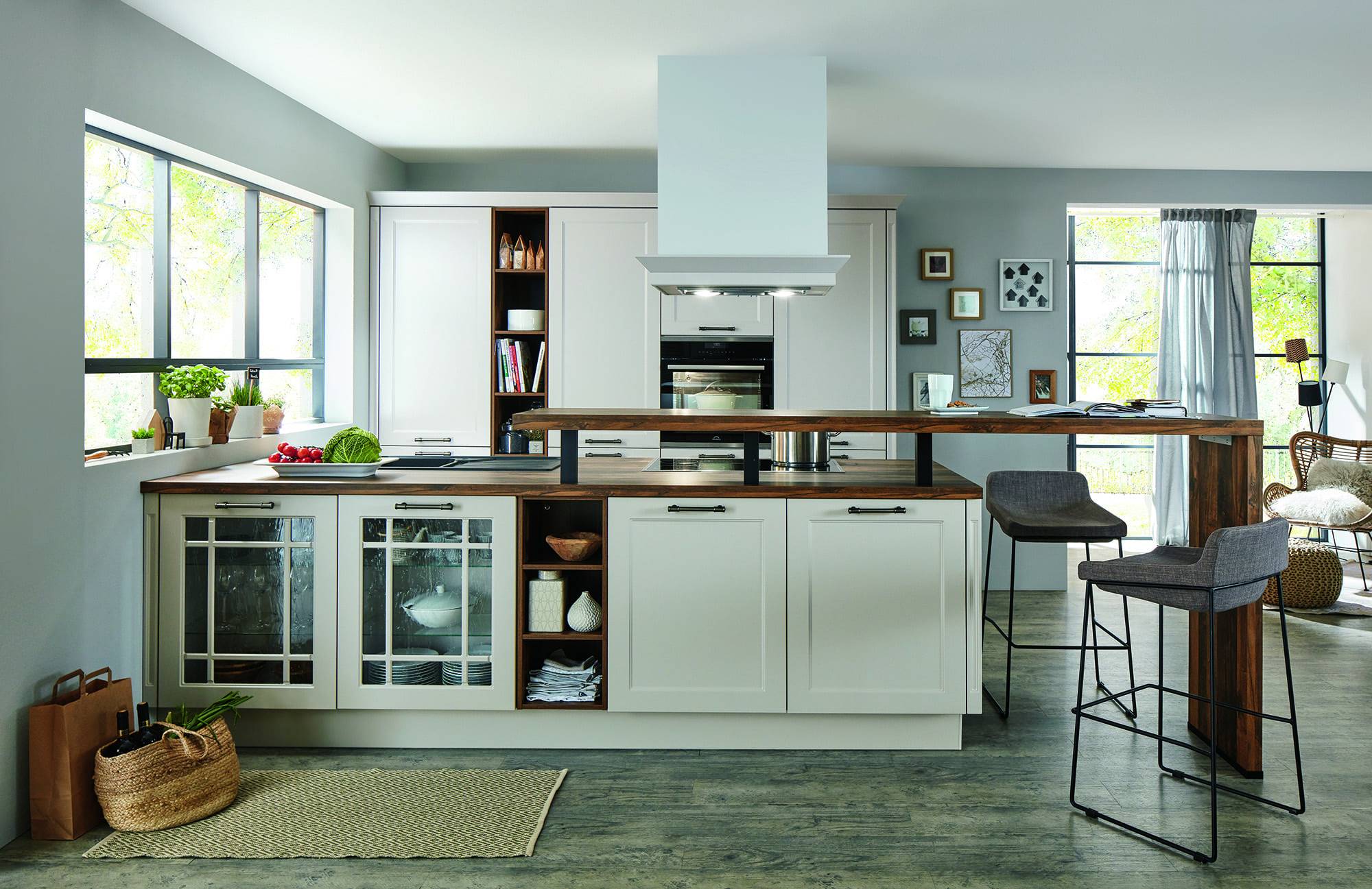 Nobilia Matt White Wood Shaker Open Plan Kitchen With Island 2021 | Lead Wolf, Gotham