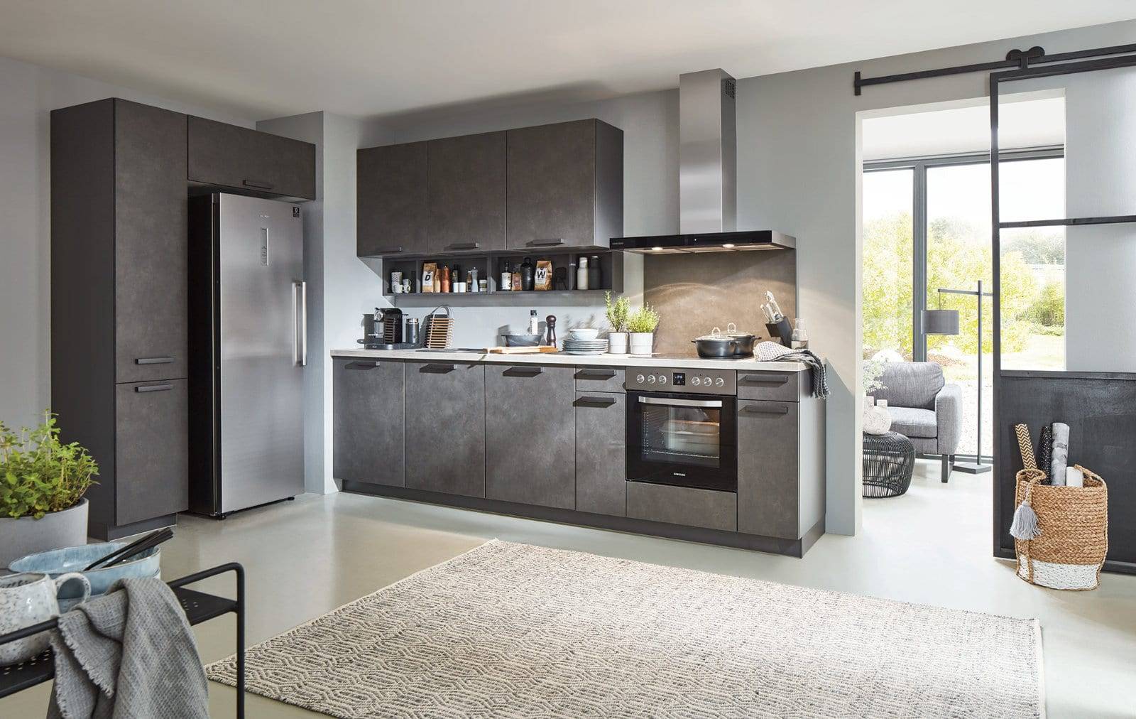 Nobilia Modern Concrete Open Plan L Shaped Kitchen 2021 1 | Lead Wolf, Gotham