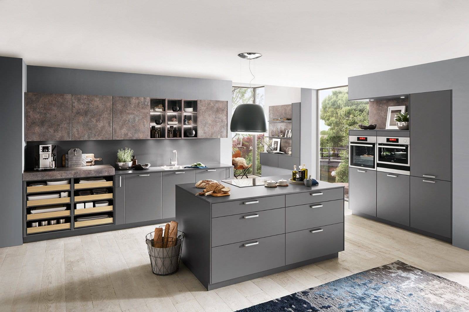 Nobilia Matt Grey Wood L Shaped Compact Kitchen 2021 | Lead Wolf, Gotham