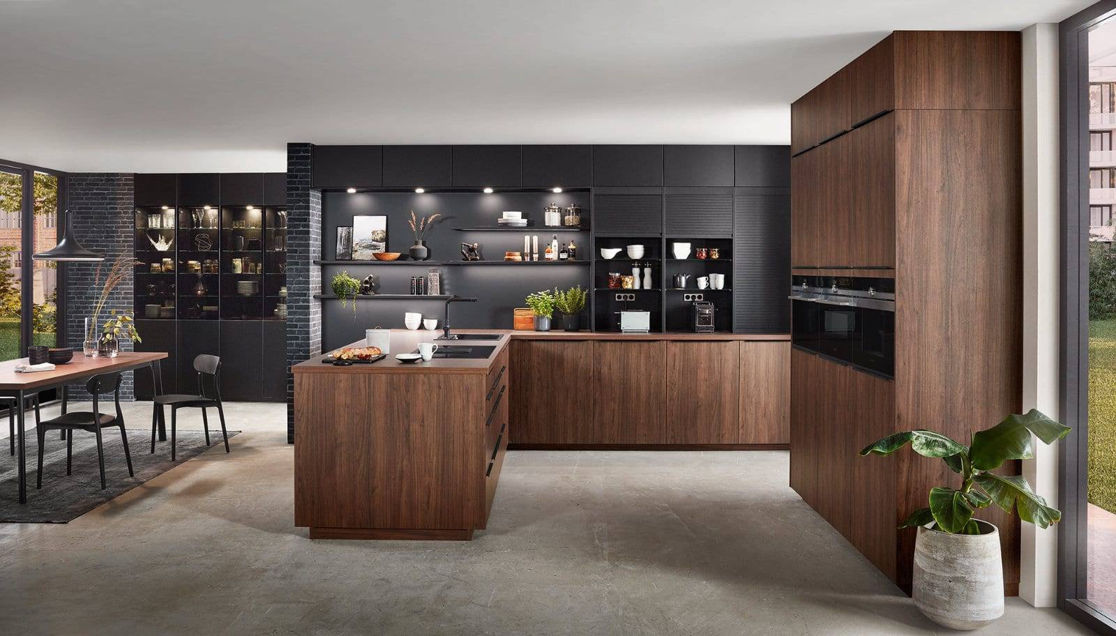 Nobilia Modern Dark Wood U Shaped Kitchen 2021 | Lead Wolf, Gotham