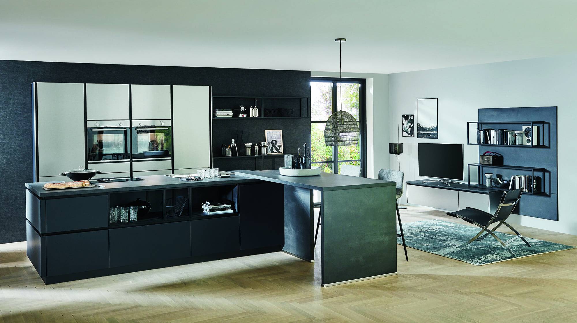 Nobilia Black Matt Metallic Handleless Kitchen With Island 2021 | Lead Wolf, Gotham