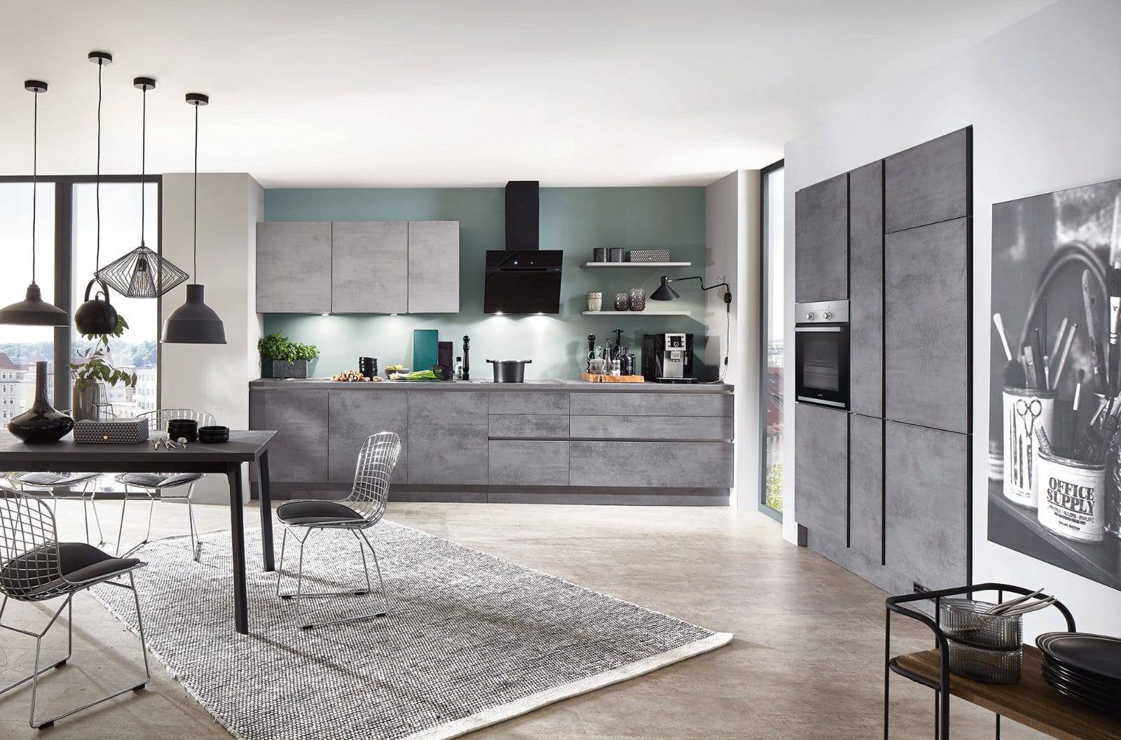 Nobilia Modern Concrete Handleless Open Plan Kitchen 2021 2 | Lead Wolf, Gotham